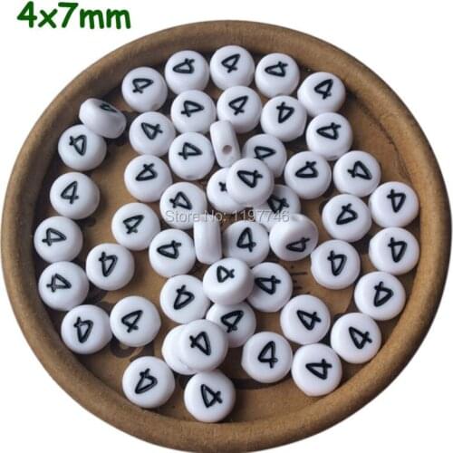 White Number Beads3600pcs 4*7mm Acrylic Beads Plastic Letter Number Beads Flat Round Numbers Four