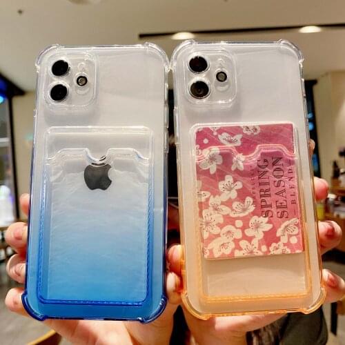 Gradient ID Card Pouch Phone Cases for iPhone 12 Pro 11 Pro Max Mini X XS XS-Max XR 7 8 Plus Se 2020 Soft Tpu Bacck Cover Case