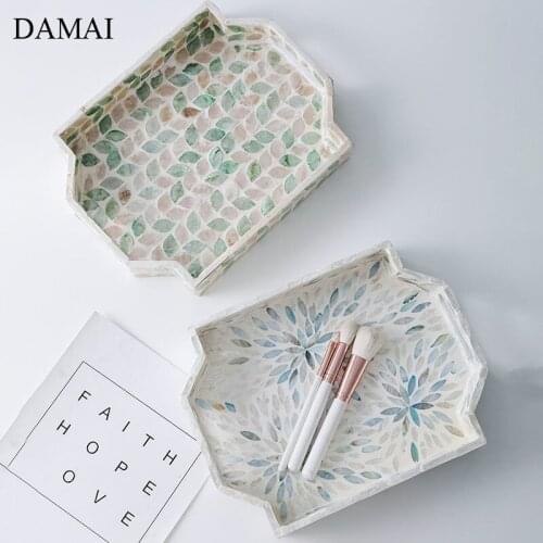 Nordic Modern Wood Trays Decorative Natural Shell Hand Painted Rectangle Jewelry Cosmetic Display Storage Tray Home Decorations
