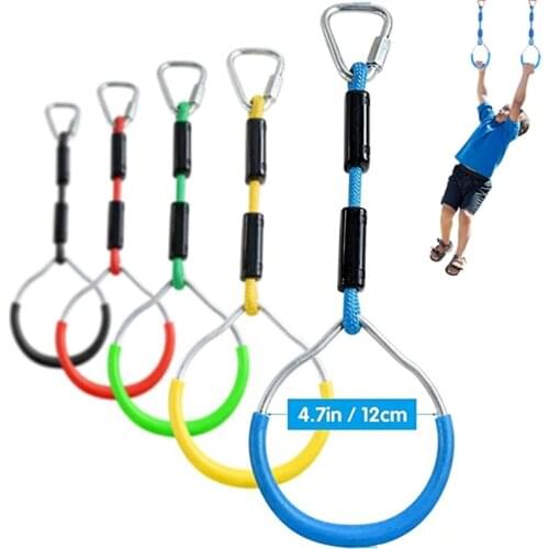 Kids Gym Gymnastic Rings Climbing Game Swing Bar Rings Adjustable Colorful Backyard Outdoor Training Ninja Obstacle Course Kit