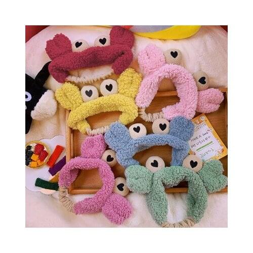 Cute Crab Elastic Headbands for Women Girls Soft Comfortable Plush Wash Face Bath Hairbands Hair Accessories Photo Prop