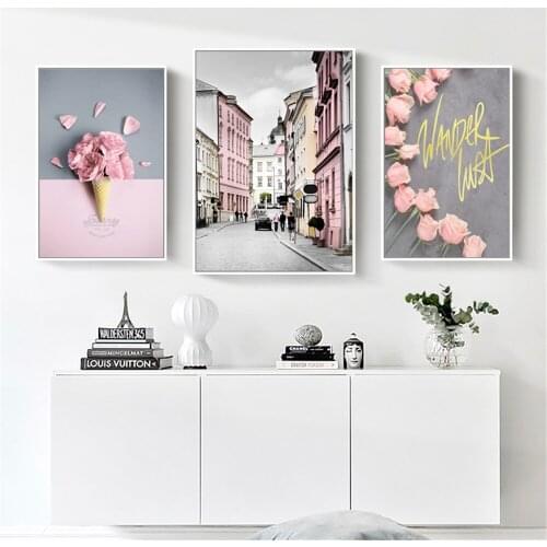 Canvas Painting Wall Art Girl Room Decoration Pink Series Nordic Landscape Poster and Prints Wall Pictures for Living Room Decor