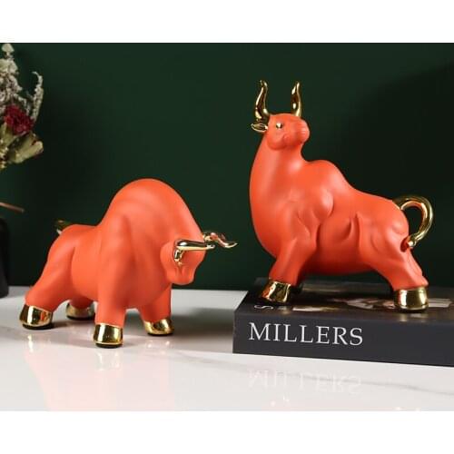 Classic Bullfighting Bull Golden Horns Cow Ceramic Art Sculpture Ornaments Office Living Room Decoration