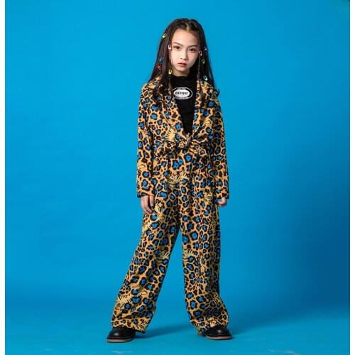 Kid Cool Hip Hop Clothing Leopard Pint Oversized Shirt Tank Top Wide Leg Streetwear Pants for Girls Jazz Dance Costume Clothes