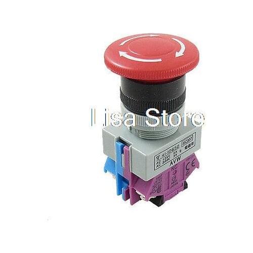 Red Sign Ignition Mushroom Emergency Stop Push Button Switch 22mm 1 N/O 1 N/C