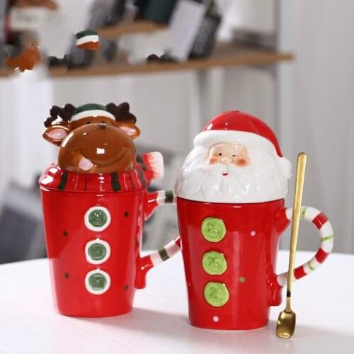 Creative ceramic Christmas mugs three-dimensional cartoon animal milk coffee cup of couples for a cup of water coffee with lid