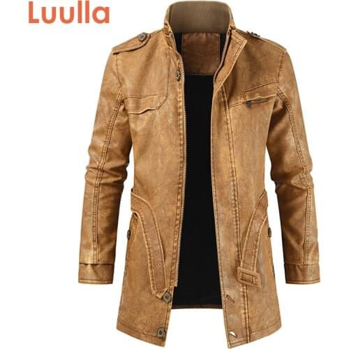 Men Winter Brand New Long Thick Fleece Leather Jacket Parkas Men Outfit Fashion Warm Casual Vintage Faux Leather Jacket Coat Men