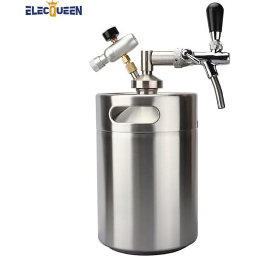 Stainless Steel 5L Mini Beer keg Growler With Adjustable Tap Faucet and CO2 Injector Premium