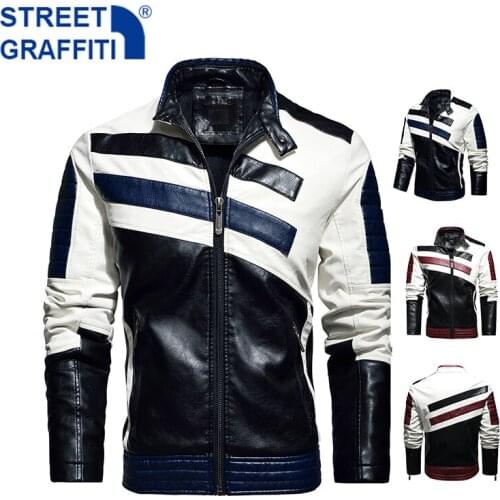 Men’s Motorcycle Jacket 2021 Autumn Winter Men New Faux PU Leather Jackets Casual Embroidery Biker Coat Zipper Fleece Jacket