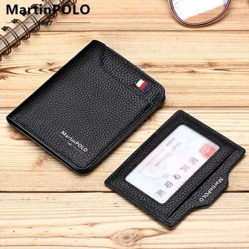 MartinPOLO Men’s Leather wallet Luxury Credit card holder Slim Folding Wallets with Movable Id window small Black purse MP1006