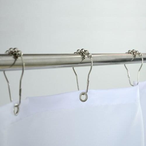 Contracted Curtain Hooks Stainless Steel Sturdy Bath Rollerball Shower Curtain Rings Hooks 5 Rollers Polished Satin Ball 12 PCS