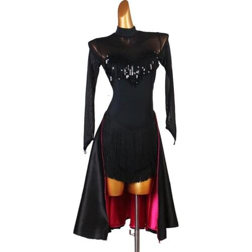 New Women Tassel Latin Dance Dress Tango Samba Rumba Competition Fringe Dresses Black Salsa Cha Cha Performance Costume