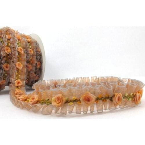 Pleated Trim|w Rococo Flower Trim|1 1/8 Inches Pleated Ombre Printed Chiffon Trim|Organza Chiffon Trim|Retro Handmade Supplies