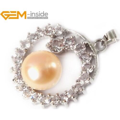 Gem-inside 10-11mm freshwater pearl gold plated frame with rhine pendant adjustable size For Women Trinket Gift DIY Jewelry