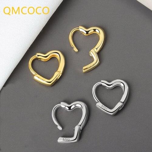 QMCOCO 925 Silver Simple Heart Shape-Shape Small Stud Earrings Glamorous Women Fashion Jewelry Party Accessories