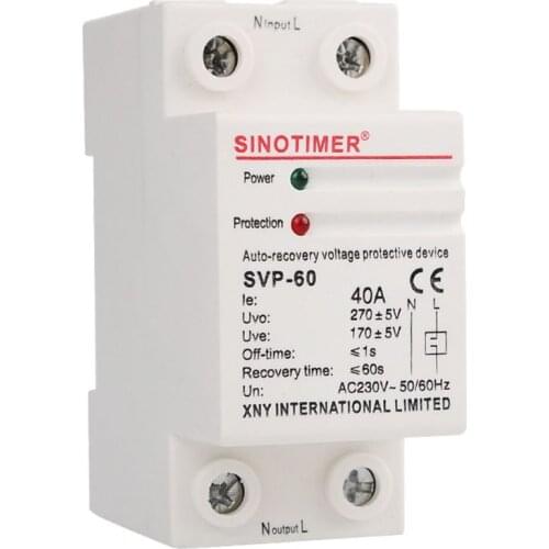 230V AC 40A Din Rail Automatic Recovery Reconnect Over Under Voltage Relay Protective Device Overvoltage Protector