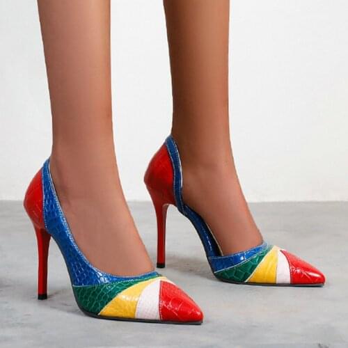 Summer Women Single Shoes Fashion Mixed Colors Pointed Toe Super High Heels Sexy Thin Heel Shallow All-Match Fall Ladies Shoes