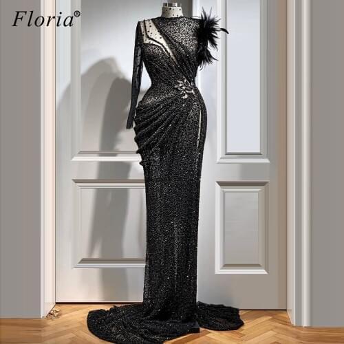 2020 Turkish Couture Formal Evening Dress Mermaid Muslim One Shoulder Prom Dress Party Long Transparent Abiye Model Photography