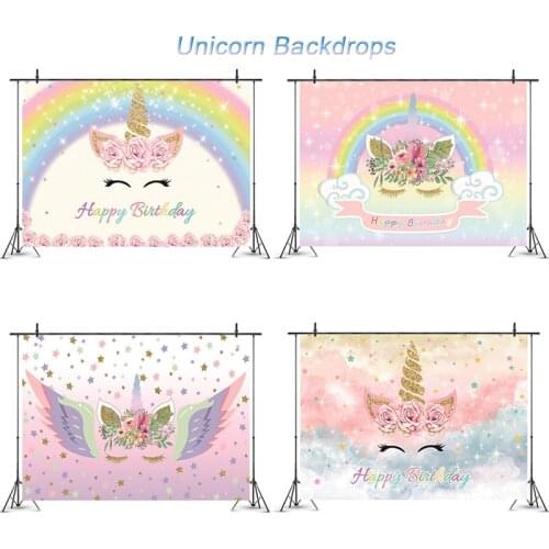 Unicorn Vinyl Photography Backdrop Cartoon Unicorn Theme Birthday Party Decorations Baby Shower Photo Background Photo Studio