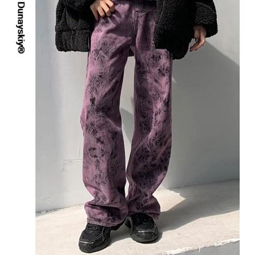 S-5XL High Street Tie-Dye Womens Jeans Spring and Autumn 2021 New High Waist Large Size Loose and Thin Straight Wide Leg Pants