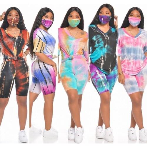 Women Tracksuit Summer Tie Dye Set Casual Two Piece Set T-Shirt And Biker Shorts 2 Piece Set Outfits Jogging Femme Casual Suit