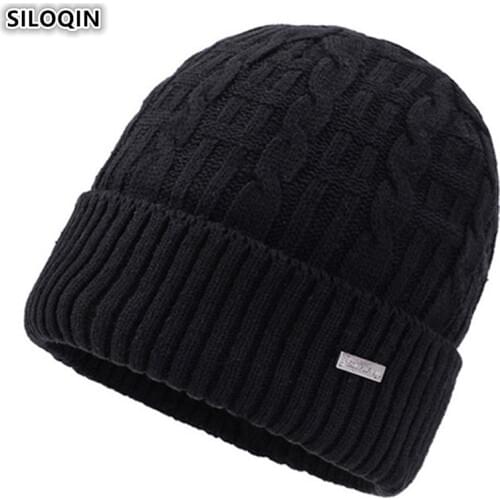 SILOQIN Winter Men Warm Knitted Hat Beanie Hat Thick Velvet Earmuffs Caps Ski Cap 2019 New Mens Wool Thermal Beanies Dads Hats