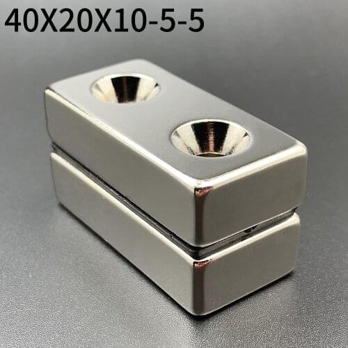 1/2pcs 40x20x10 Double 5 Hole N35 Block Countersunk Neodymium Magnet Permanet Strong Magnets 40*20*10 Double 5 Hole