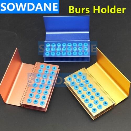 24 Holes Dental Burs Block Holder Aluminum with silicon rubber holes Solid Aluminum Autoclavable For Low/high speed burs