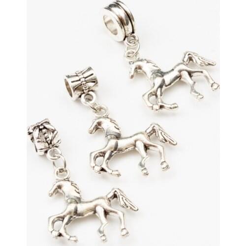 10pcs horse European Bead Vintage Silver Charms fit for pandora style Bracelets Necklace DIY Metal Jewelry Making JA600046