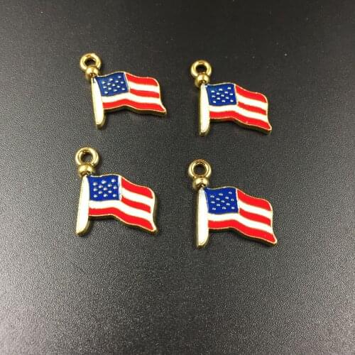 10pcs/pack USA American Flag Enamel Charms Metal Pendants Gold base Fashion Jewelry Accessories