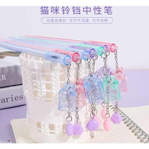 12 PCs Cute Cat Claw Bell Pendant Gel Ink Pens Set Cute Creative Soft Kawaii Pendant Pen Student Supplies Office Stationery