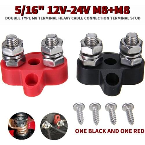 2pcs 5/16 Inch DC 12-24V Car Busbar Power Terminal Block Heavy Duty M8 Positive Negative Power Distribution Stud For Truck RV