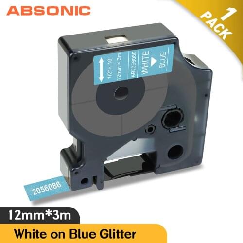 Absonic 2056086 Compatible for Dymo D1 COLORPOP 12mm Label Tape White on Blue Glitter for Dymo LabelManager 160 Label Maker
