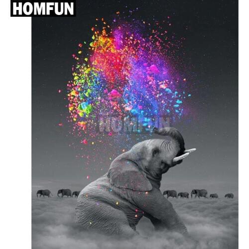 HOMFUN Full Square/Round Drill 5D DIY Diamond Painting "Elephant" Embroidery Cross Stitch 5D Rhinestone Home Decor A00002