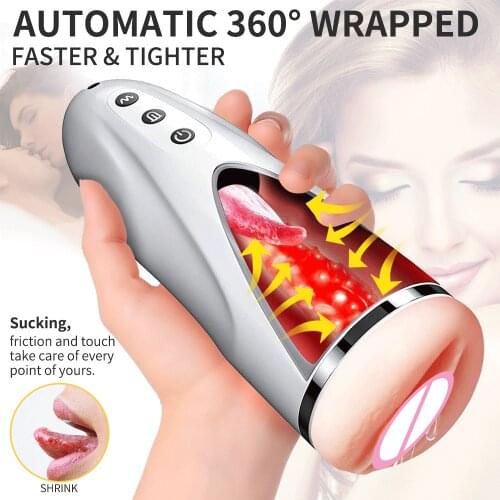 Automatic Male Masturbator Cup Realistic Tip Of Tongue And Mouth Vagina Pocket Pussy Blowjob Stroker Vibrating Sex Toys For Men