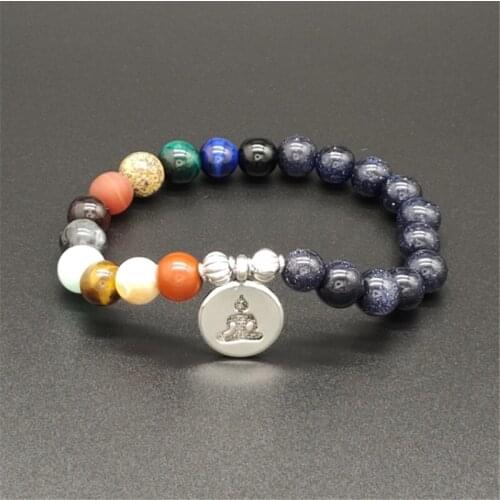Yoga Bracelets for Women 9 Planets Beaded Wrist Blue Sand Natural Stone Men Bracelet Fashion Jewelry
