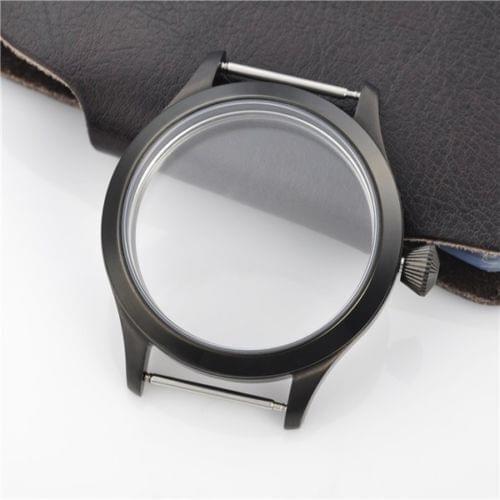 45mm Sapphire Glass Black PVD coated watch case fit hand winding 6497 6498 mechanical movement
