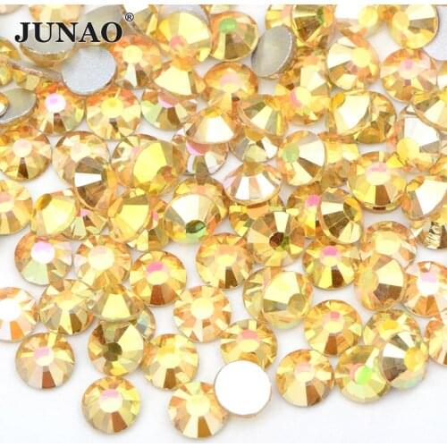 JUNAO SS 6 8 10 12 16 20 30 Metal Sunlight Glass Crystal Rhinestones Round Crystal Strass Nail Art Flat Back Stones