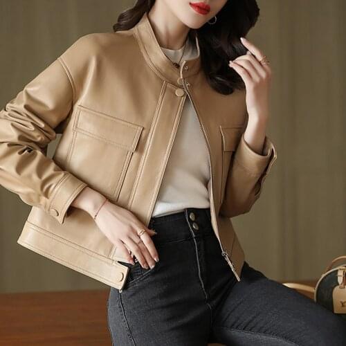Spring Fall Fashion Women Real Genuine Sheepskin Leather Jacket 2021 Motorcycle Biker Coat Ladies Clothing New Arrival
