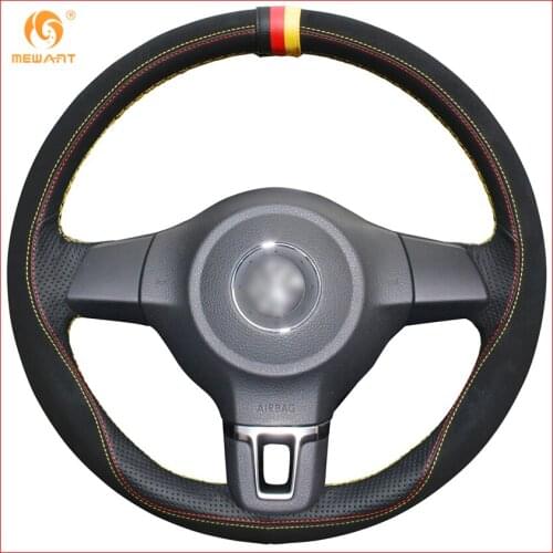 MEWANT Black Suede Black Leather Car Steering Wheel Cover for Volkswagen Golf 6 Mk6 Jetta 6 Polo 2011-2014 Interior Accessories