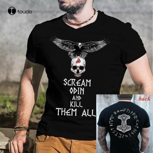 Fashion Viking Mjolnir And Norse Rune Wheel Vikings T-Shirt Wikinger Tee Tee Shirt