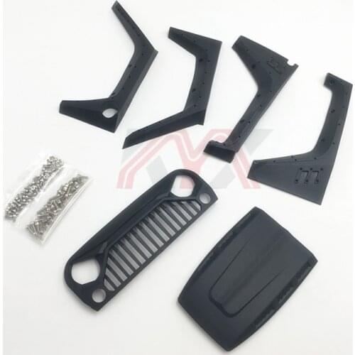 Nylon Angry Front Grille Engine Cover Wheel Eyebrow Set For 1/10 RC Crawler Car Jeep Wrangler Axial Scx10 90046 90047 90048