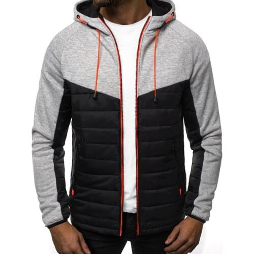 Autumn Winter Men Casual Long Sleeve Hoodie Zip Color Block Pockets Hooded Coat jackets for men hooded