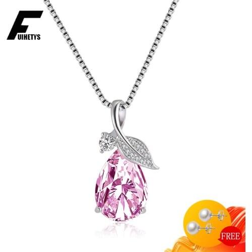 BaliJelry Fashion 925 Silver Necklace Jewelry Water Drop Shape Zircon Gemstone Pendant for Women Wedding Engagement Accessories