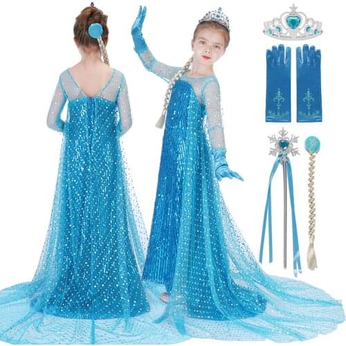 3 5 6 8 10 Years Girls Snow Queen 2 Elsa Dress Kids Cosplay Costume Children Birthday Party Clothing Girls Princess Costume