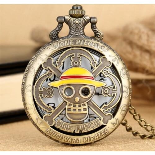 Hot Japanese Anime One Piece Theme Quartz Pocket Watch Luffy Hats Pendant Pocket Watch Necklace Clock Gifts Students Fans