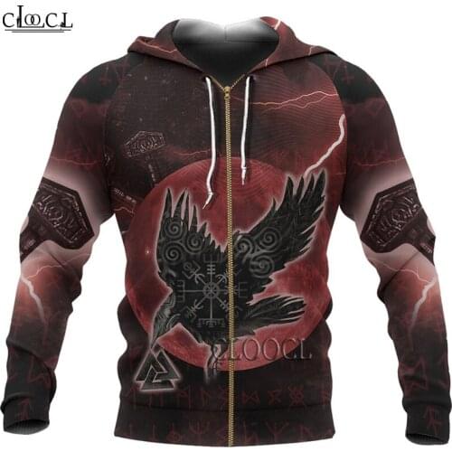 HX Drop Shipping Viking Pullover Hoodie Raven Of Odin Rune 3D Printed Mens Zip Up Hoodie Harajuku Streetwear Casual Tracksuits