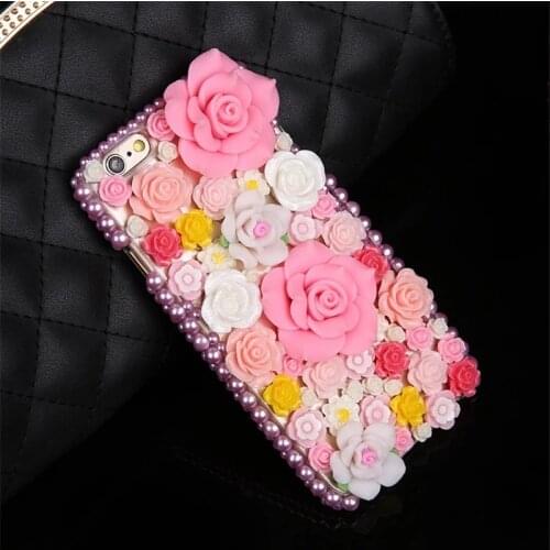 For Samsung Galaxy A10/20/30/40/50/70/80/90 S A21/31/41/51/71 Luxury Diamond Retro Full 3D Pink Rose Flowers Bling Case Cover