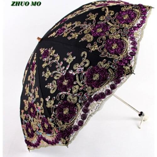 Luxury Lace embroidery umbrella Double-layer folding Sunny and rainy 6 colors travel home Supplies girl gift UV-proof umbrella
