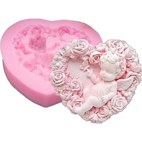 Silicone Cake Mold Heart Shape Rose Flower Wedding Decorating Silicone Soap Mold Angel Resin Clay Mould for DIY Craft Art Making